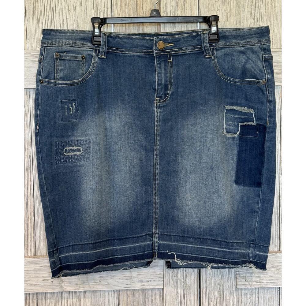 Lane Bryant Skirt Womens 20 Plus Blue Denim Stretch Mini Pencil Distressed Jean